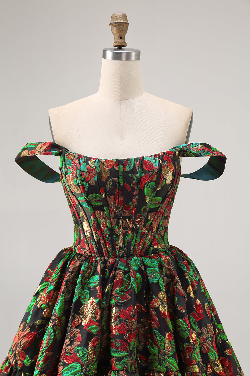 Off The Shoulder Brocade Floral A Line Printed Purple Homecoming Dress