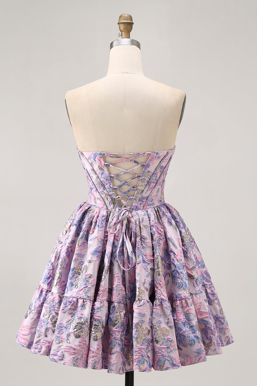 Off The Shoulder Brocade Floral A Line Printed Purple Homecoming Dress