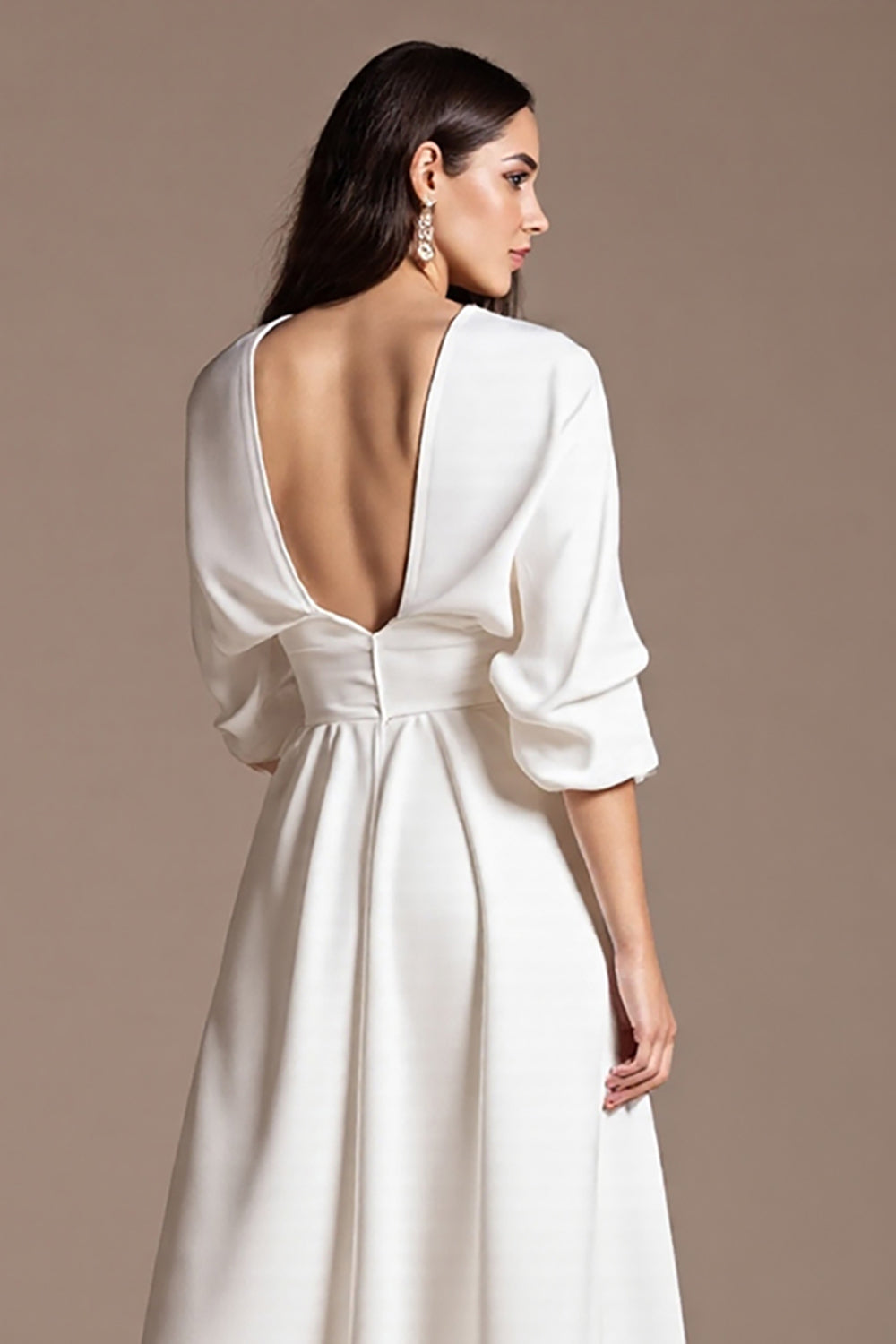 White Satin A Line Tea Length Semi Formal Dress