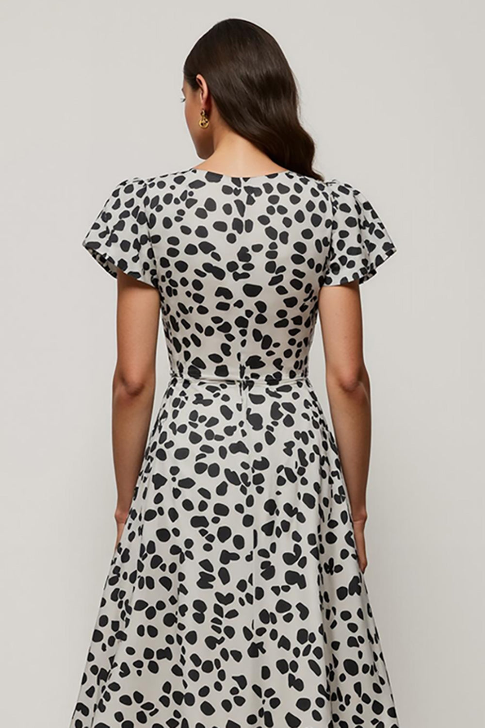 White Black Printed A Line Bateau Neck Long Work Dress