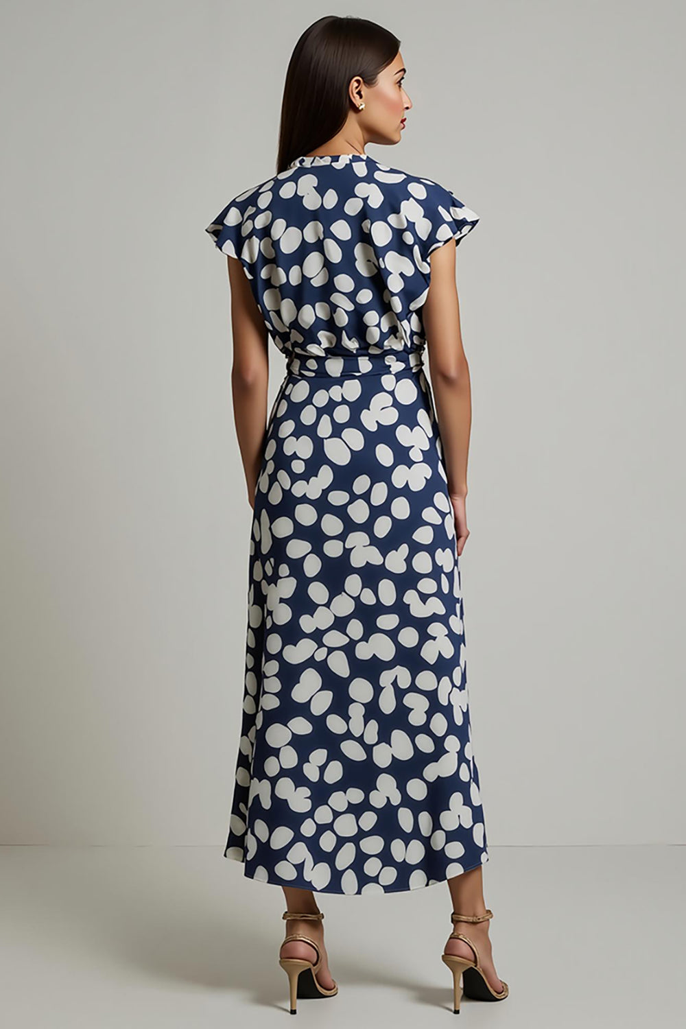 White Black Leopard Printed A Line V-Neck Long Work Dress