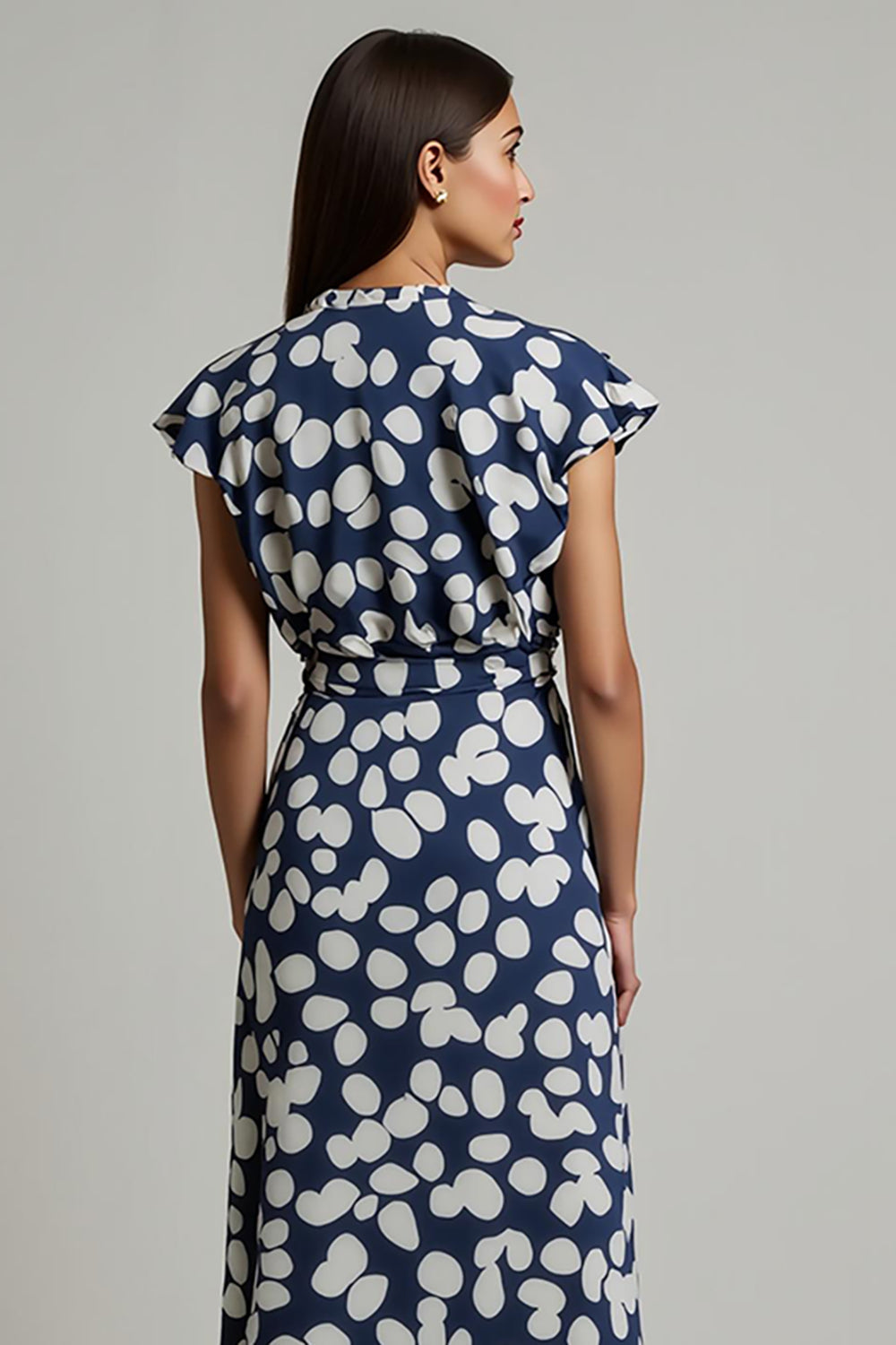 White Black Leopard Printed A Line V-Neck Long Work Dress