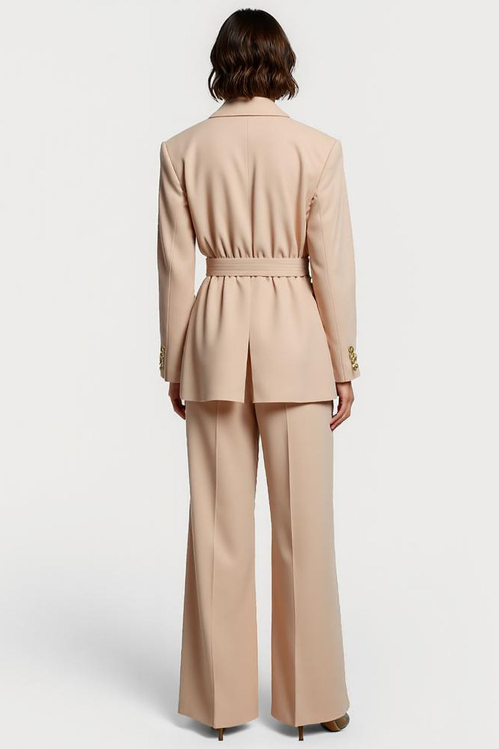 Apricot 2 Piece Peak Lapel Women Suits with Belts