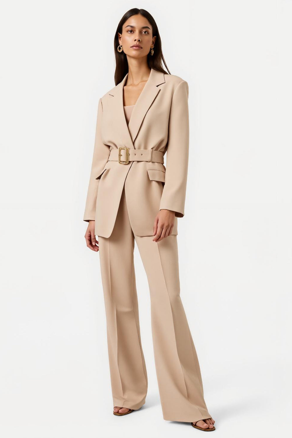 Apricot 2 Piece Long Sleeves Women Suits with Belt
