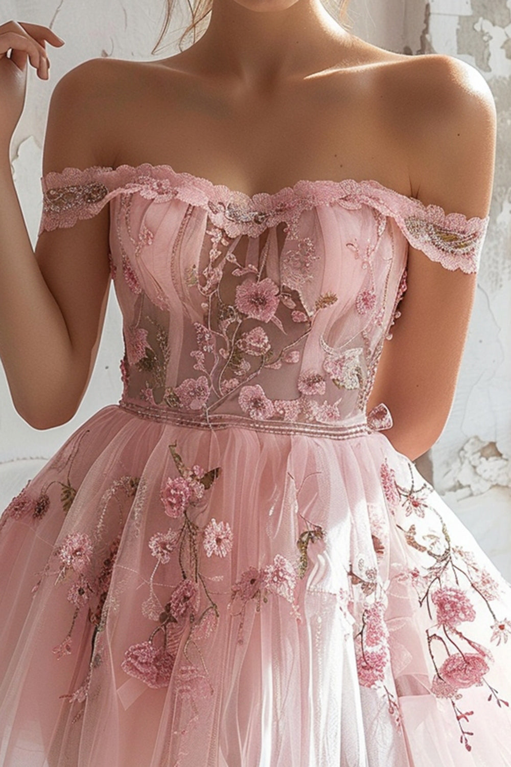 Pink Floral A Line Embroidery Short Homecoming Dress
