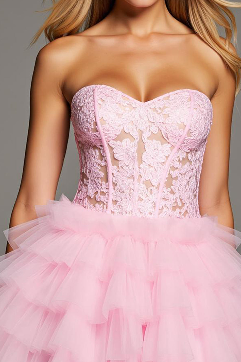 Corset A Line Strapless Short Pink Homecoming Dress with Appliques