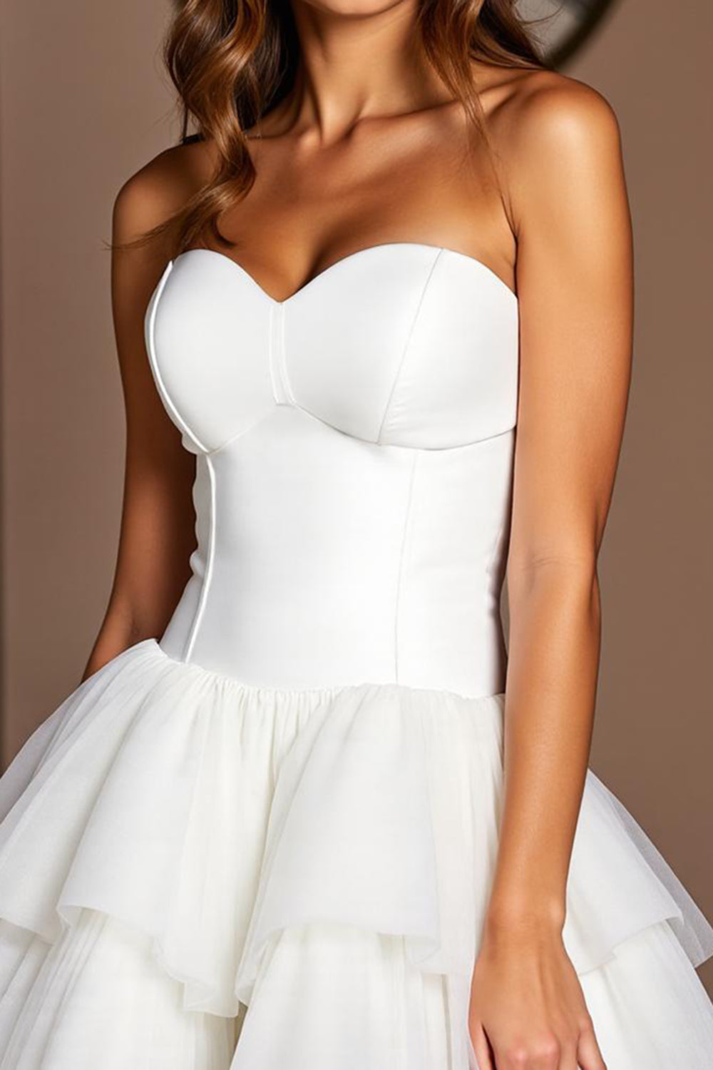 Strapless Tiered Organza A Line White Homecoming Dress with Ruffles