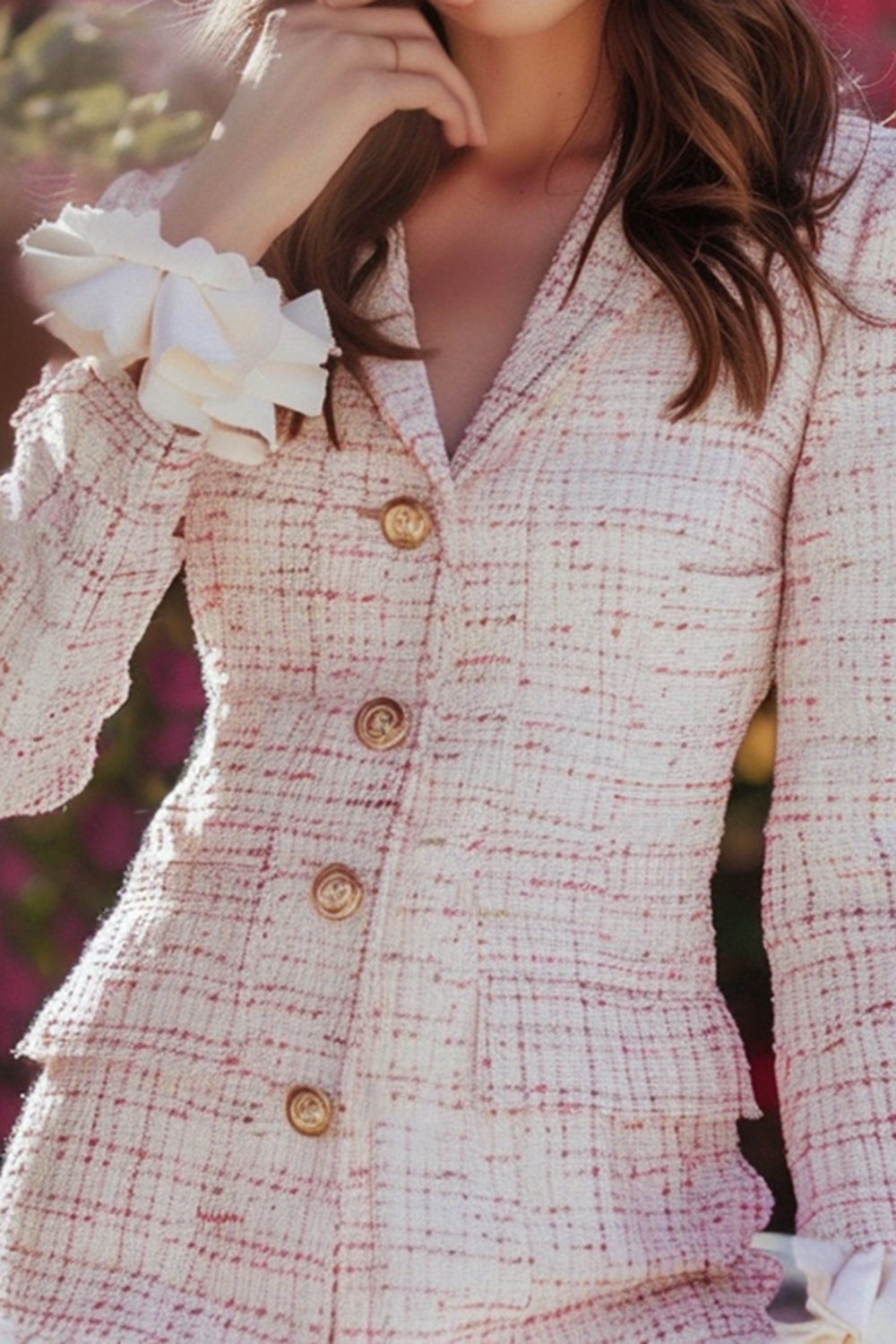 Tweed Light Pink Homecoming Dress with Ruffles