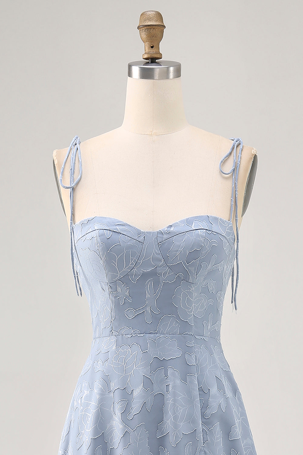 Dusty Blue A Line Midi Spaghetti Straps Wedding Guest Dress with Slit