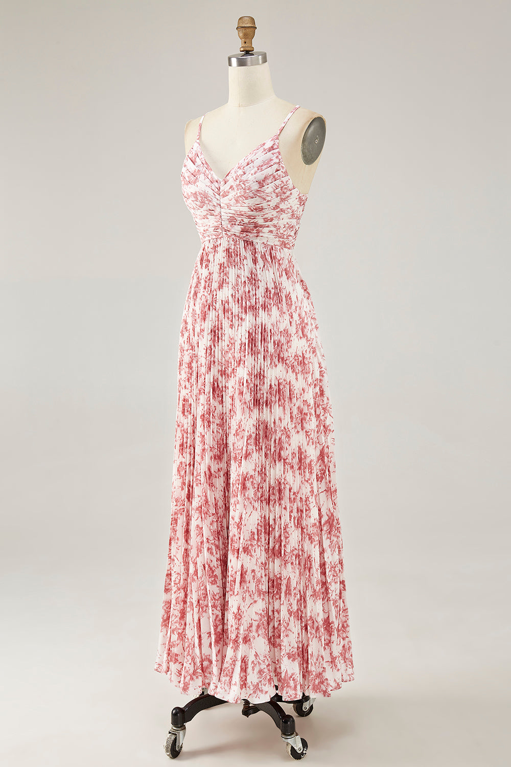 Blush Flower Pleated A Line Spaghetti Straps Wedding Guest Dress