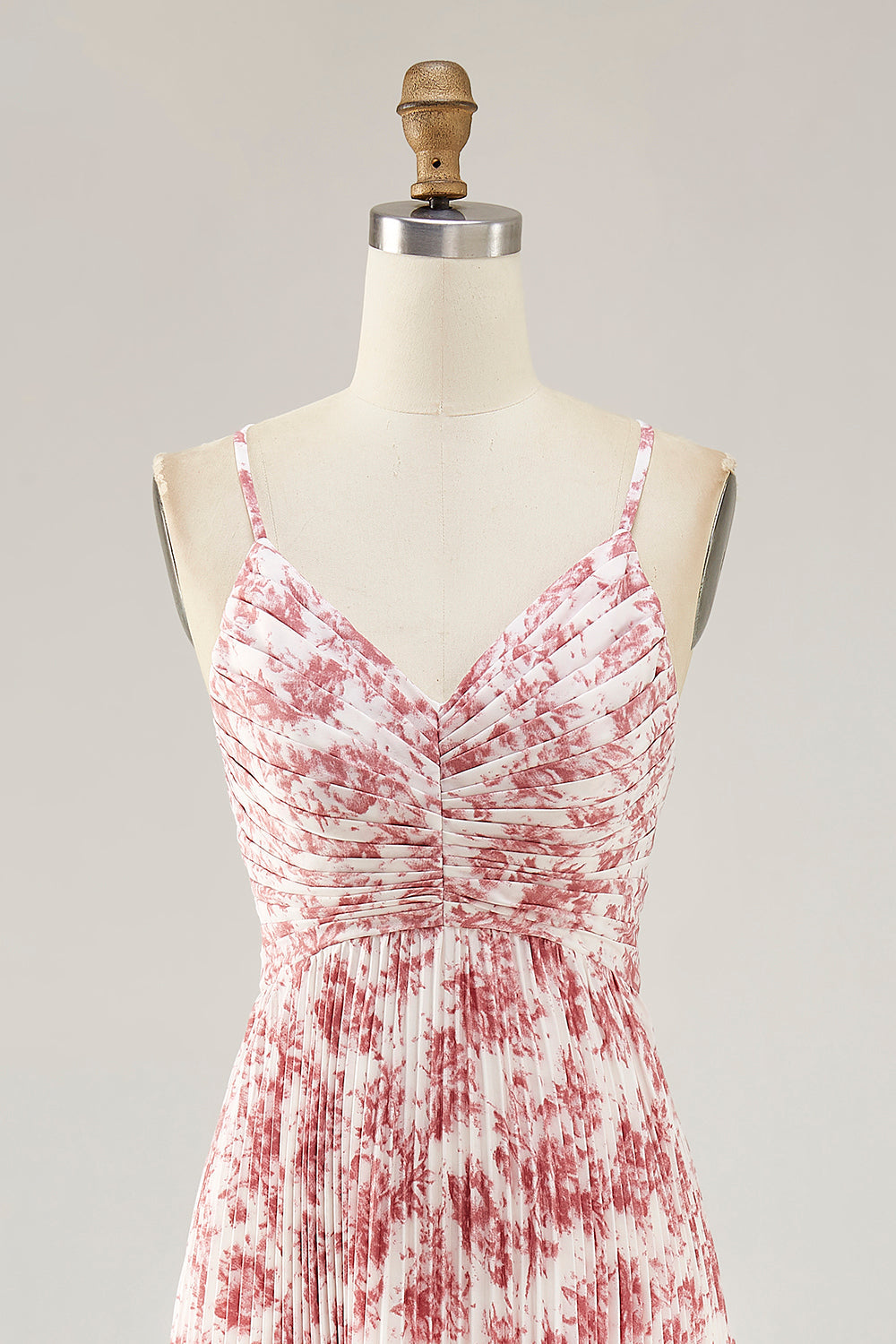 Blush Flower Pleated A Line Spaghetti Straps Wedding Guest Dress