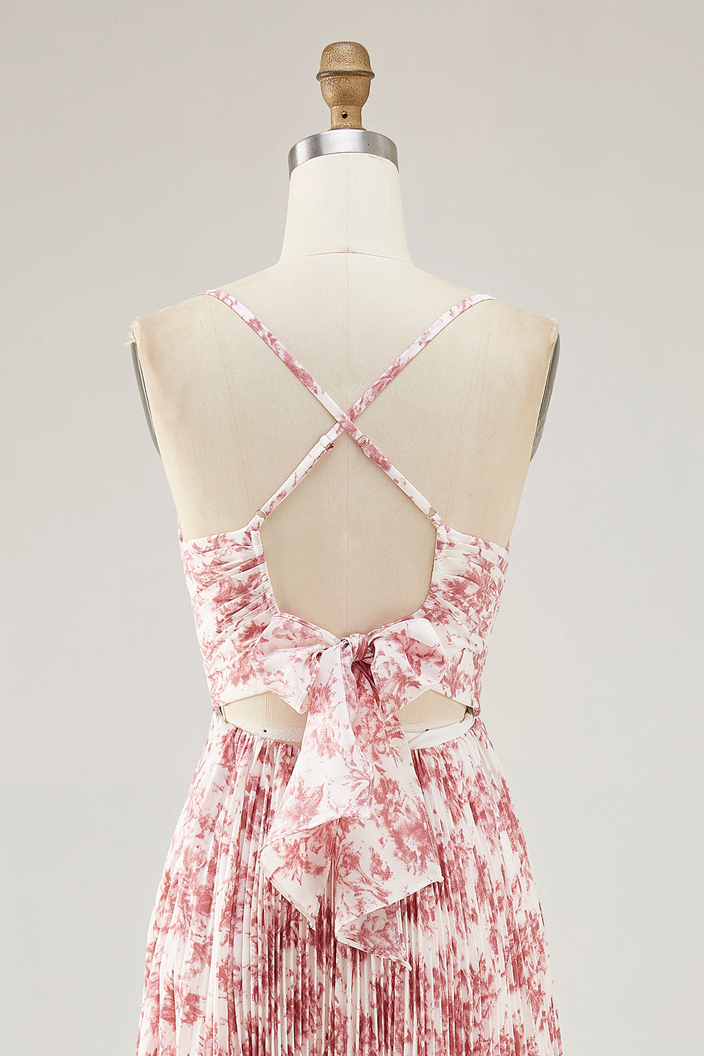 Blush Flower Pleated A Line Spaghetti Straps Wedding Guest Dress