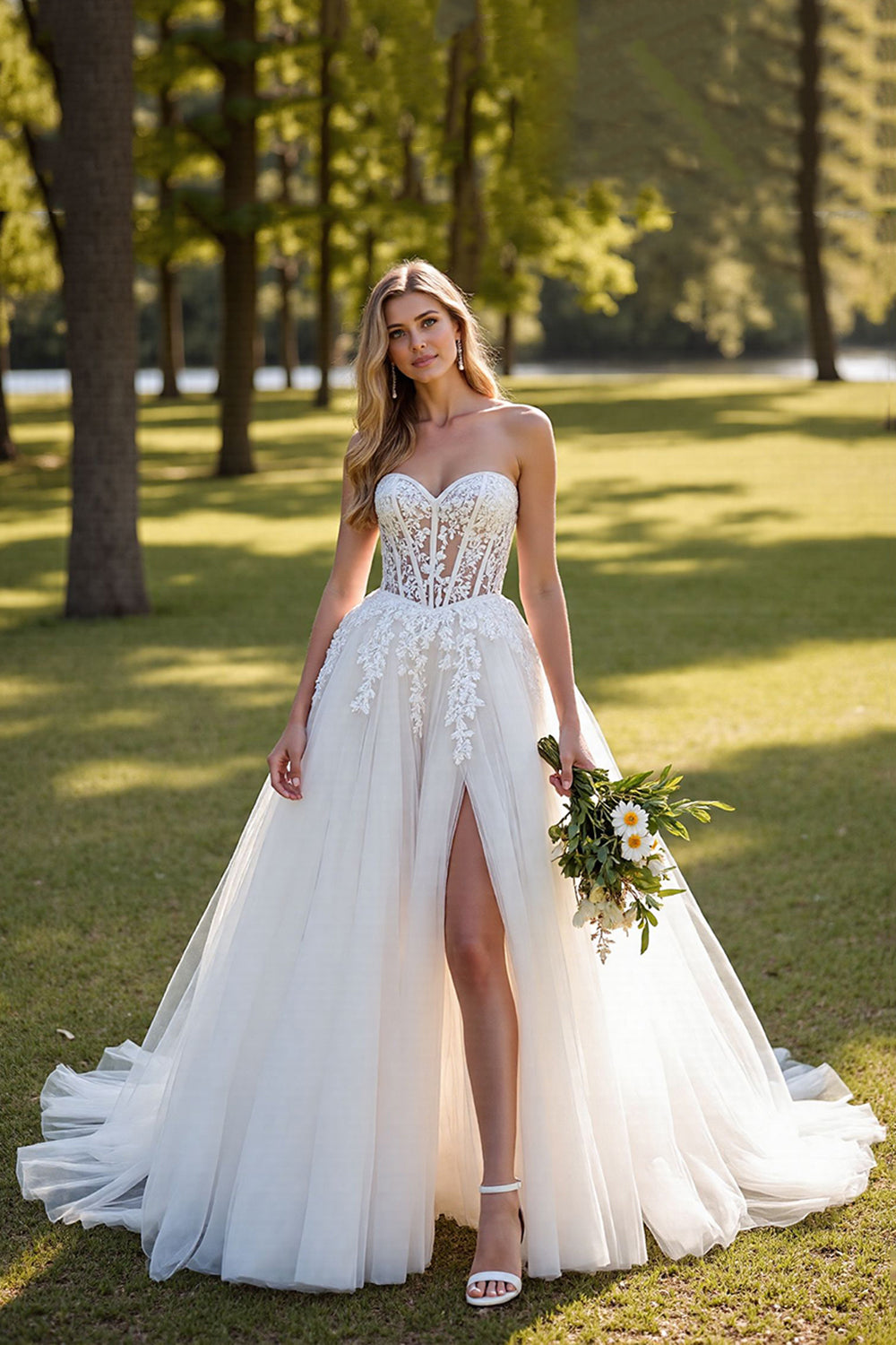 Ivory A Line Strapless Corset Tulle Wedding Dress