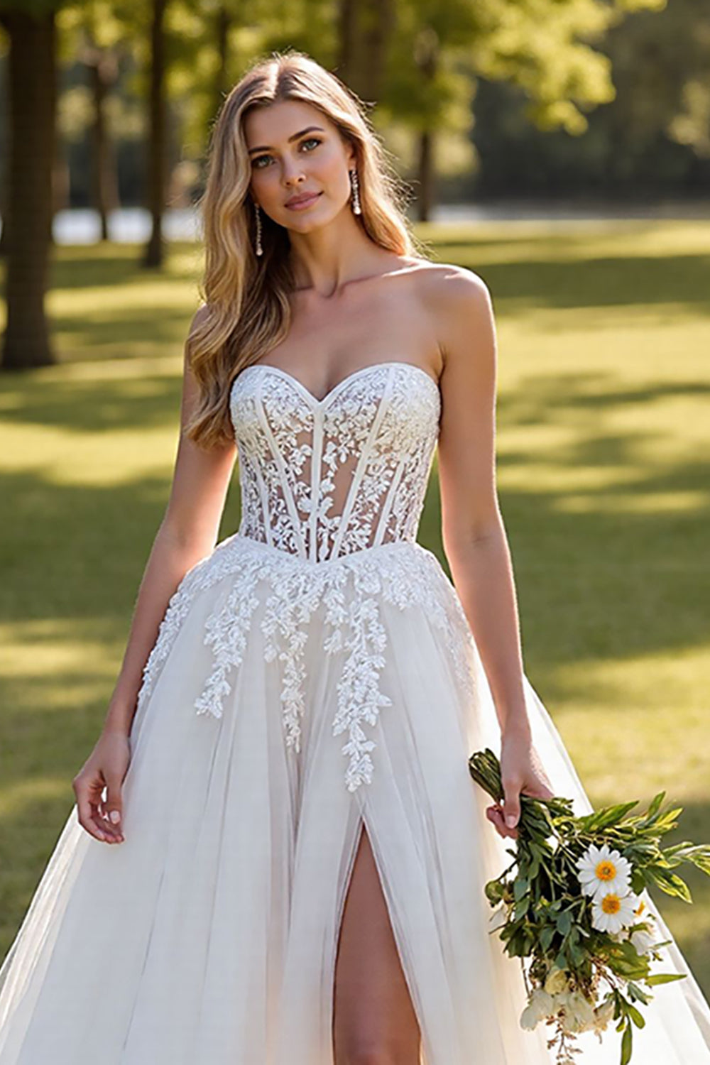 Ivory A Line Strapless Corset Tulle Wedding Dress