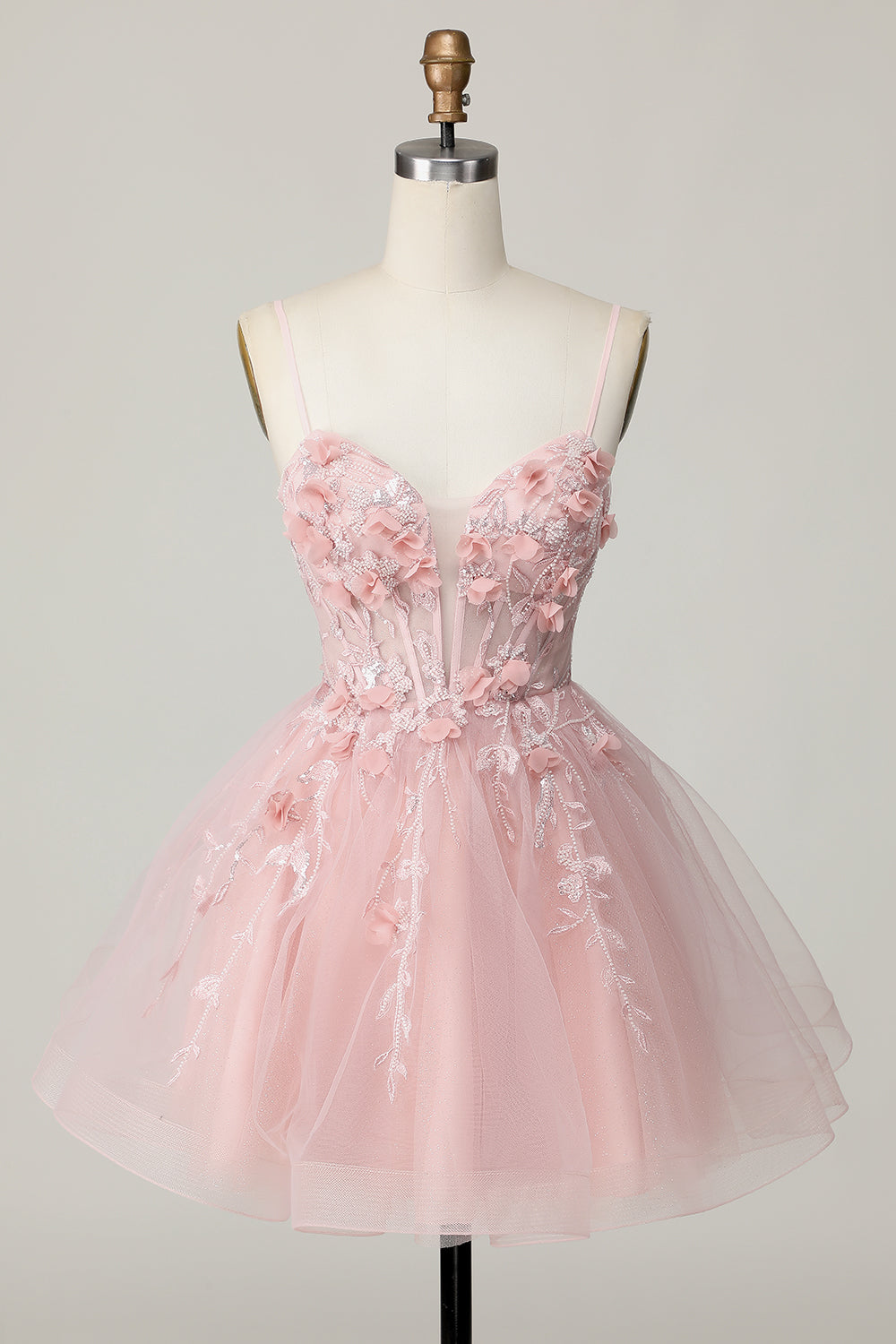 Pink A Line Beaded Corset Short Homecoming Dress with Appliques