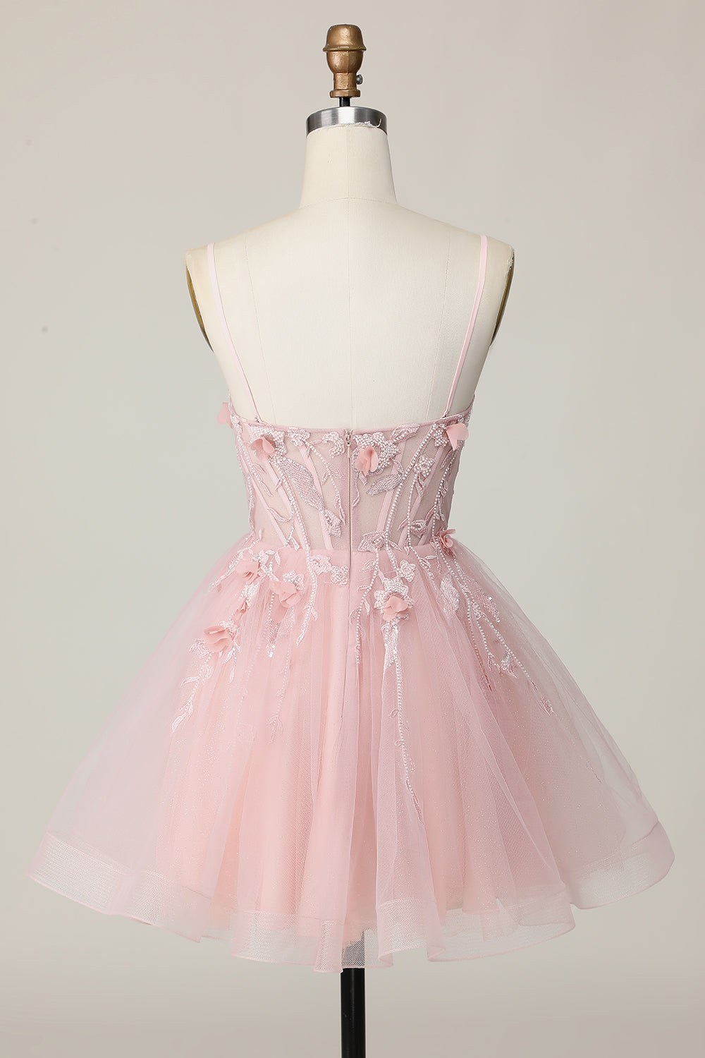 Pink A Line Beaded Corset Short Homecoming Dress with Appliques