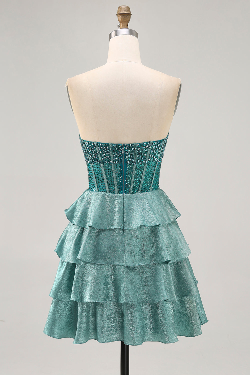 Peacock Green A-Line Corset Tiered Strapless Homecoming Dress