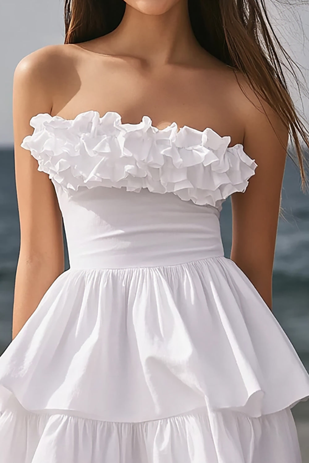 A Line Strapless Tiered Short Engagement Dress with Ruffles