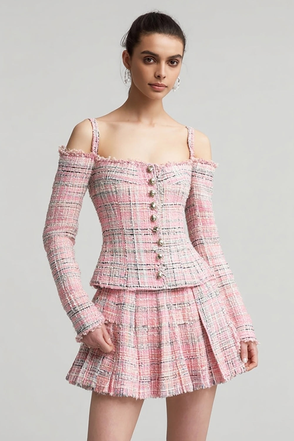 A Line Short 2-Piece Pink Work Dress