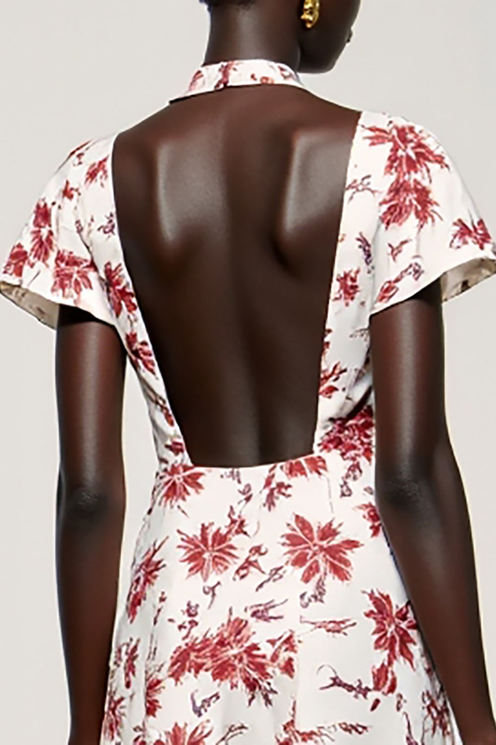 Pink Floral V-Neck Midi Wedding Guest Dress
