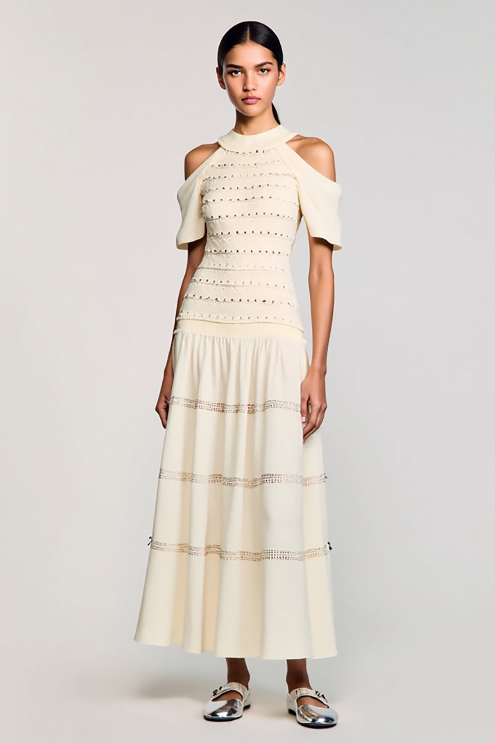 Apricot Cold Shoulder A Line Wedding Guest Dress