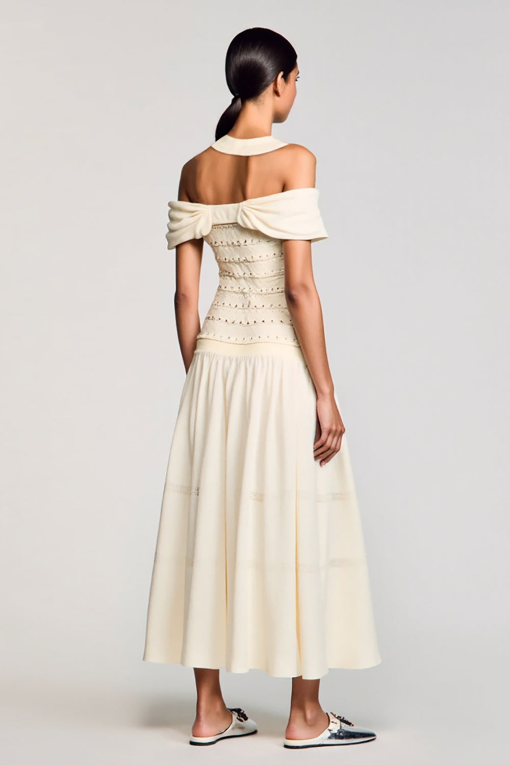 Apricot Cold Shoulder A Line Wedding Guest Dress