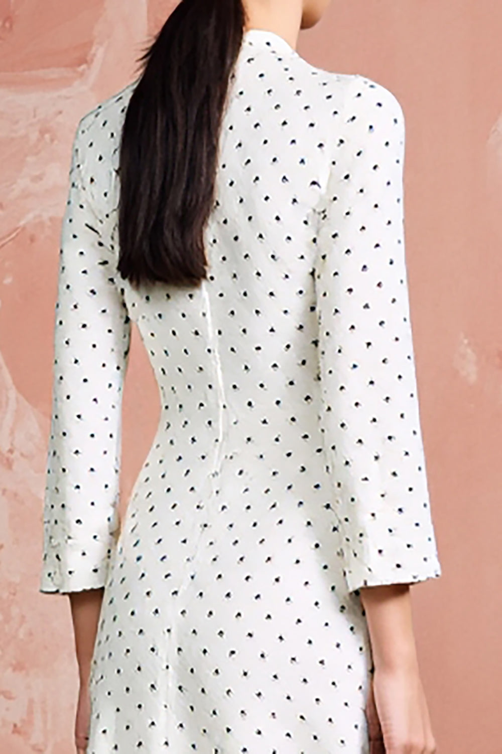 White A Line Long Sleeve Polka Dot Dress