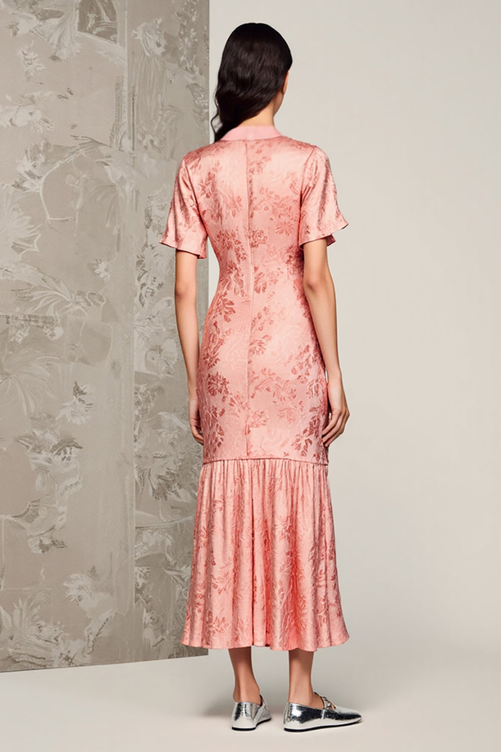 Pink Notched Lapel Satin Wedding Guest Dress