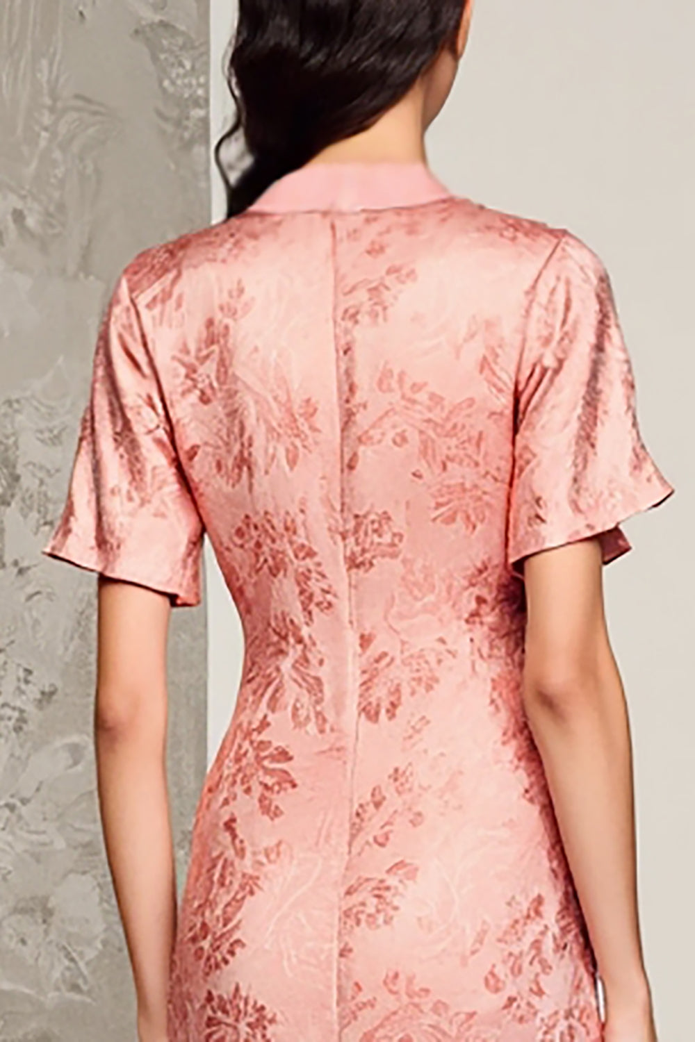 Pink Notched Lapel Satin Wedding Guest Dress