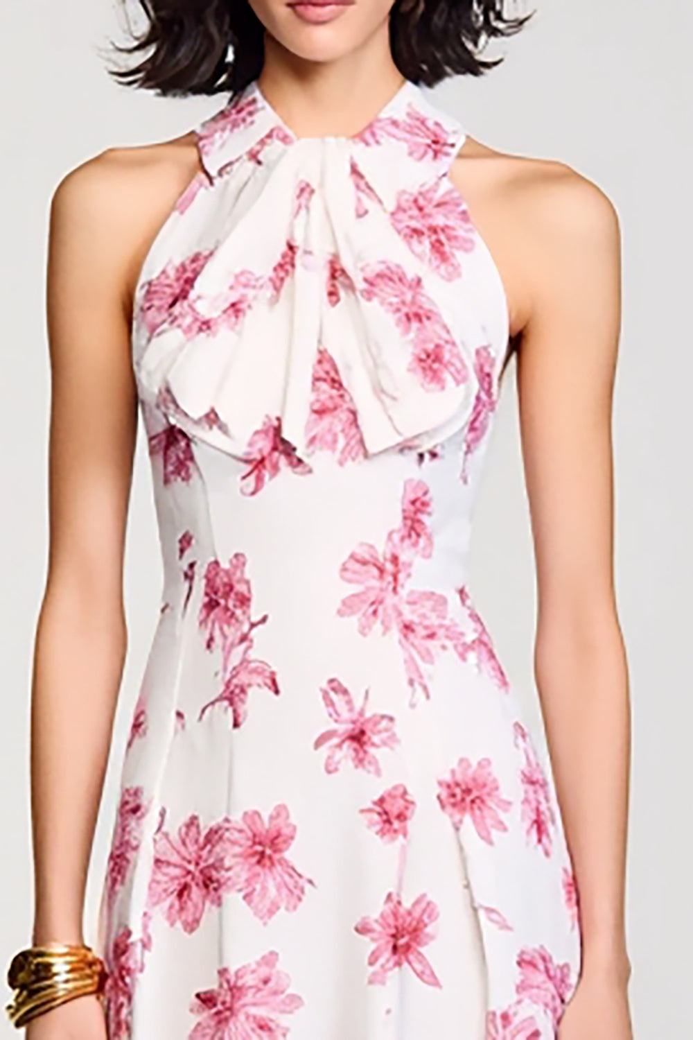 Floral Pink A Line Midi Wedding Guest Dress