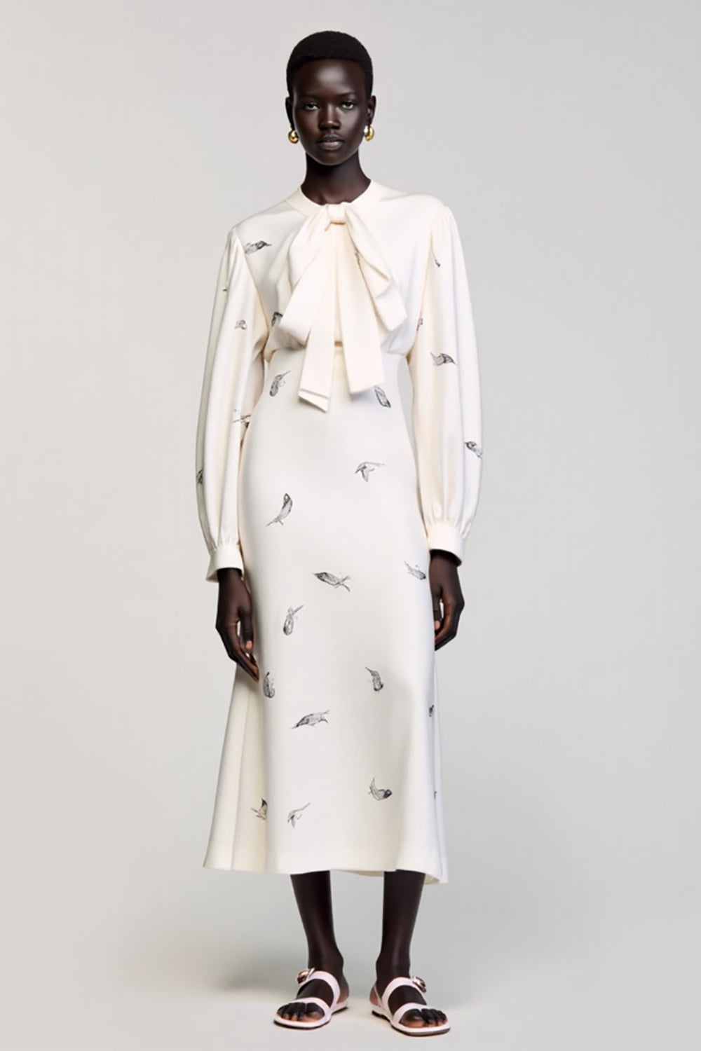 Ivory A Line Long Sleeve Wedding Guest Dress