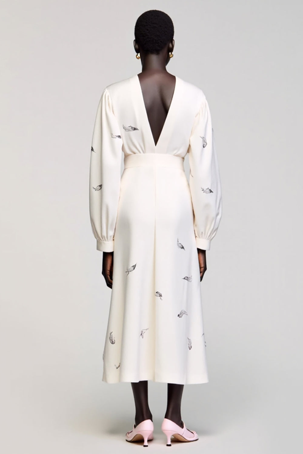 Ivory A Line Long Sleeve Wedding Guest Dress