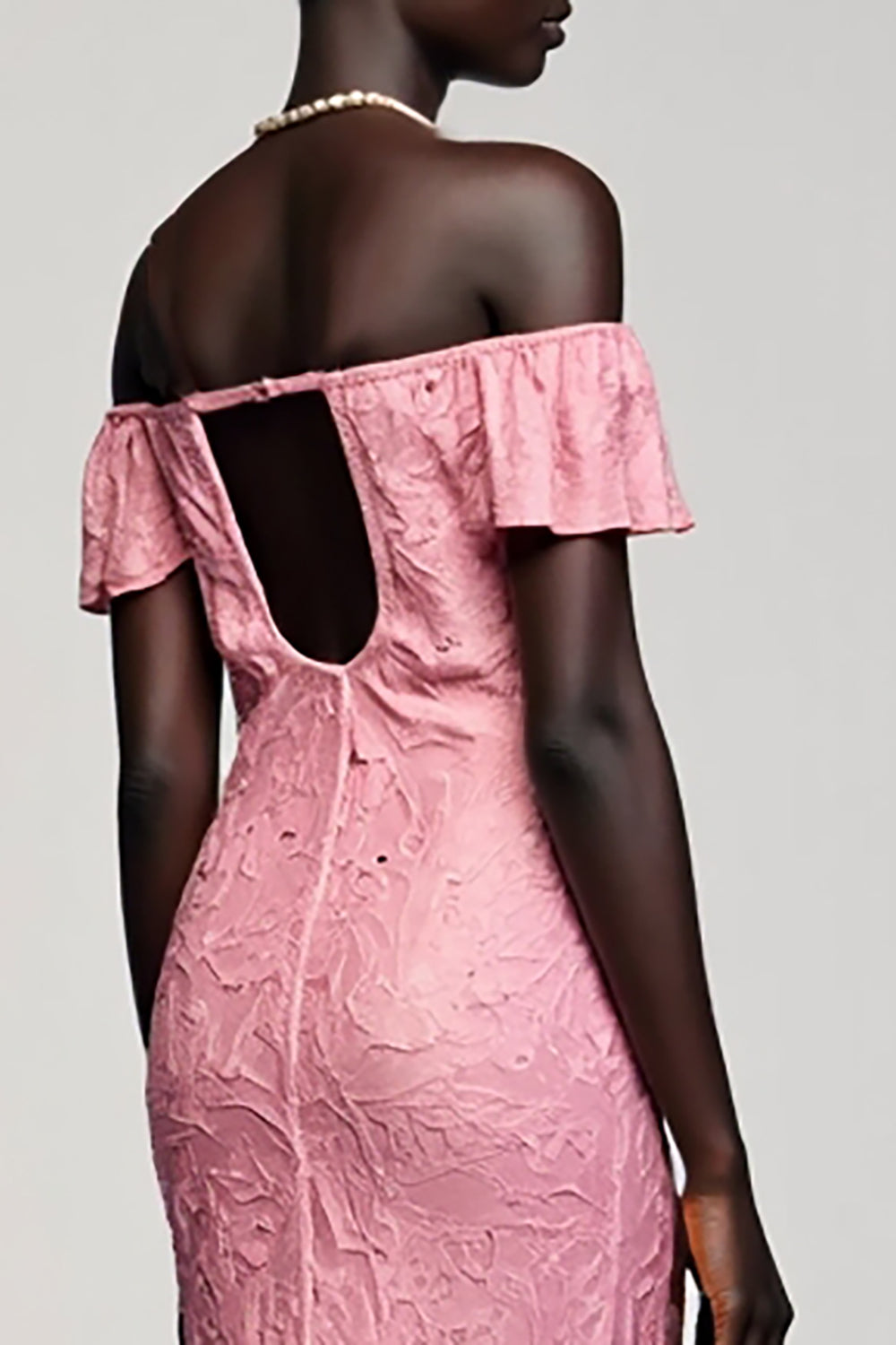 Pink Lace Sheath Off the Shoulder Wedding Guest Dress