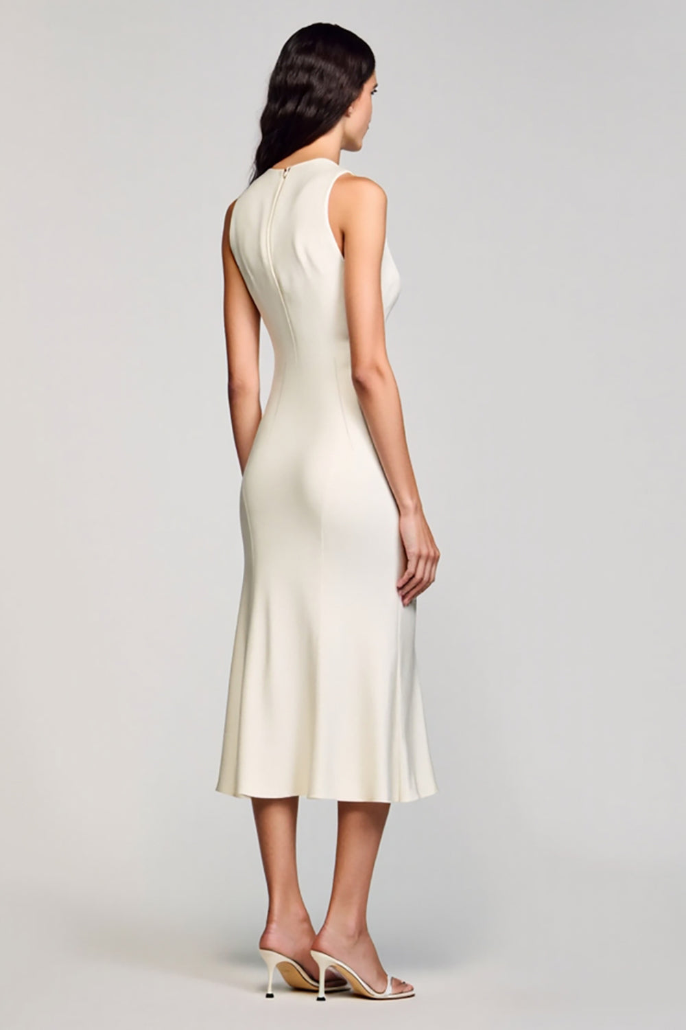Ivory Sheath Satin Midi Wedding Guest Dress