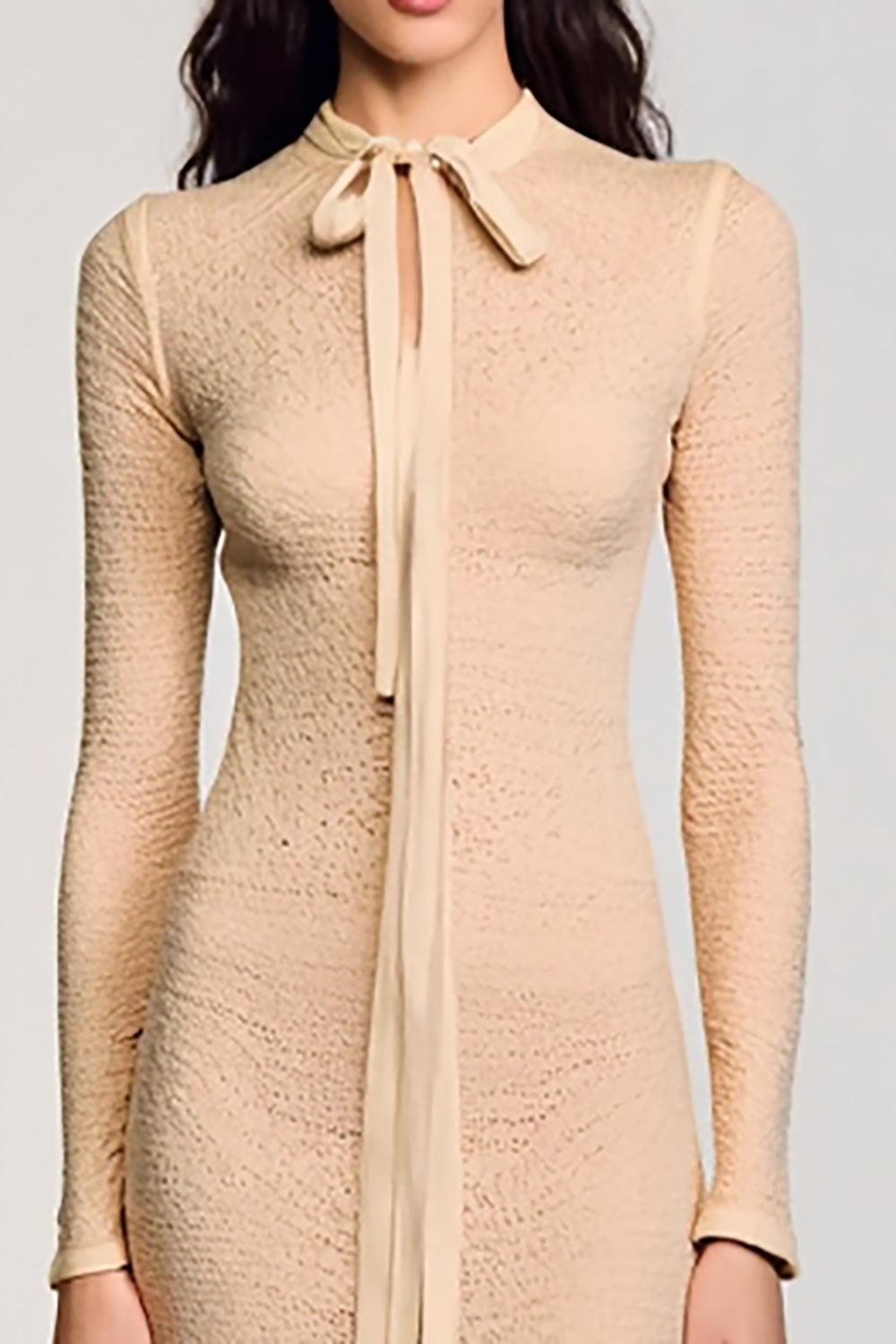 Long Sleeve Sheath High Neck Apricot Wedding Guest Dress With Sash