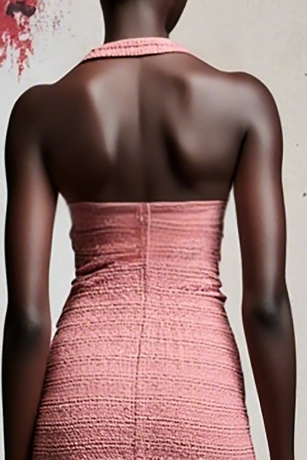 Halter Ruched Pink A Line Wedding Guest Dress With Slit