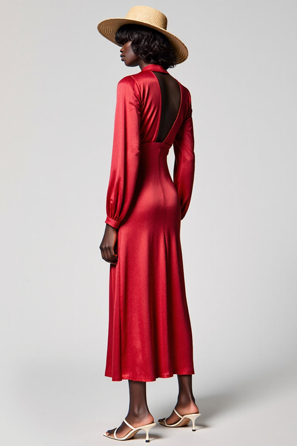 Red Satin A Line Wedding Guest Dress with zipper