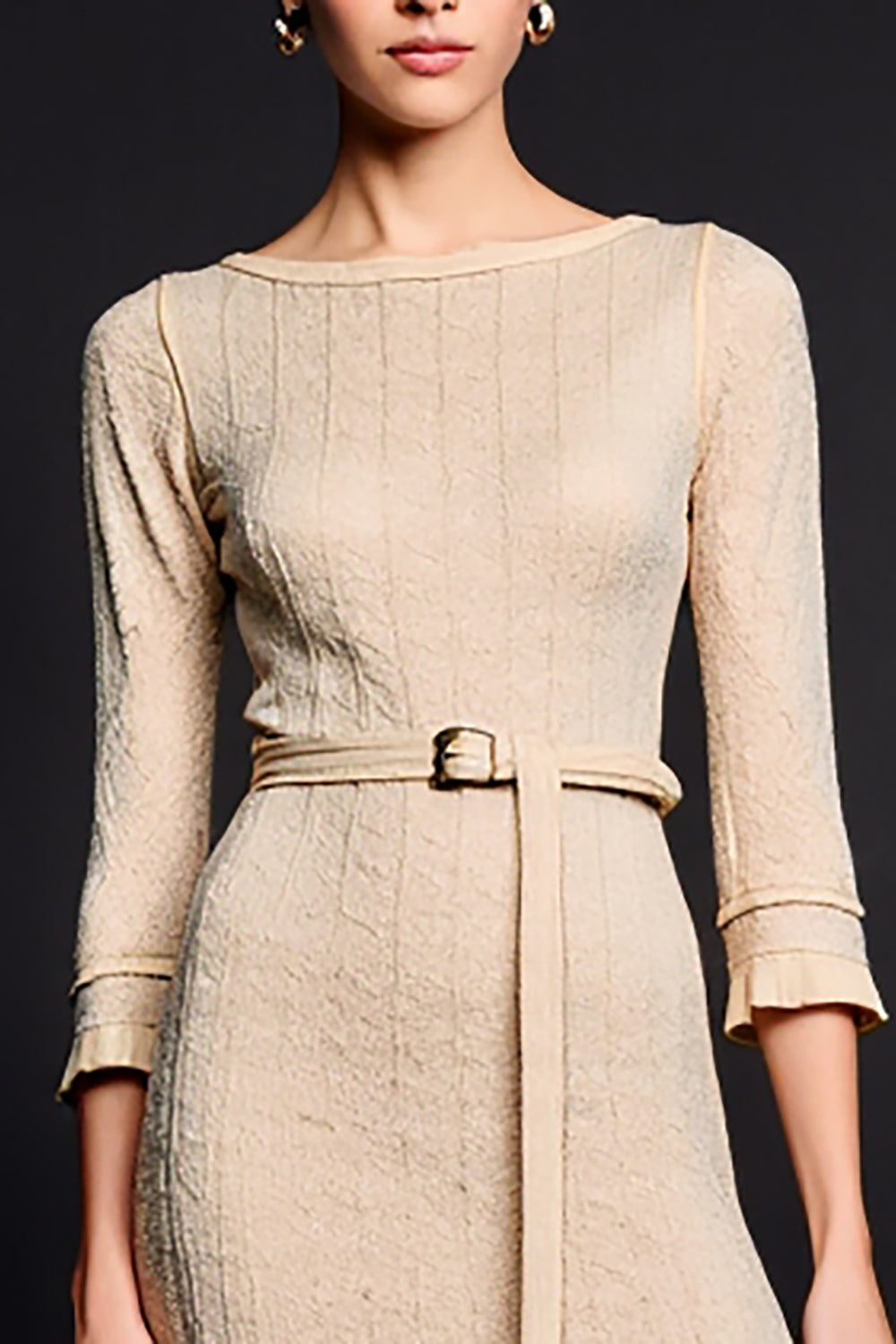 Apricot Boat Neck Jersey A Line Wedding Guest Dress