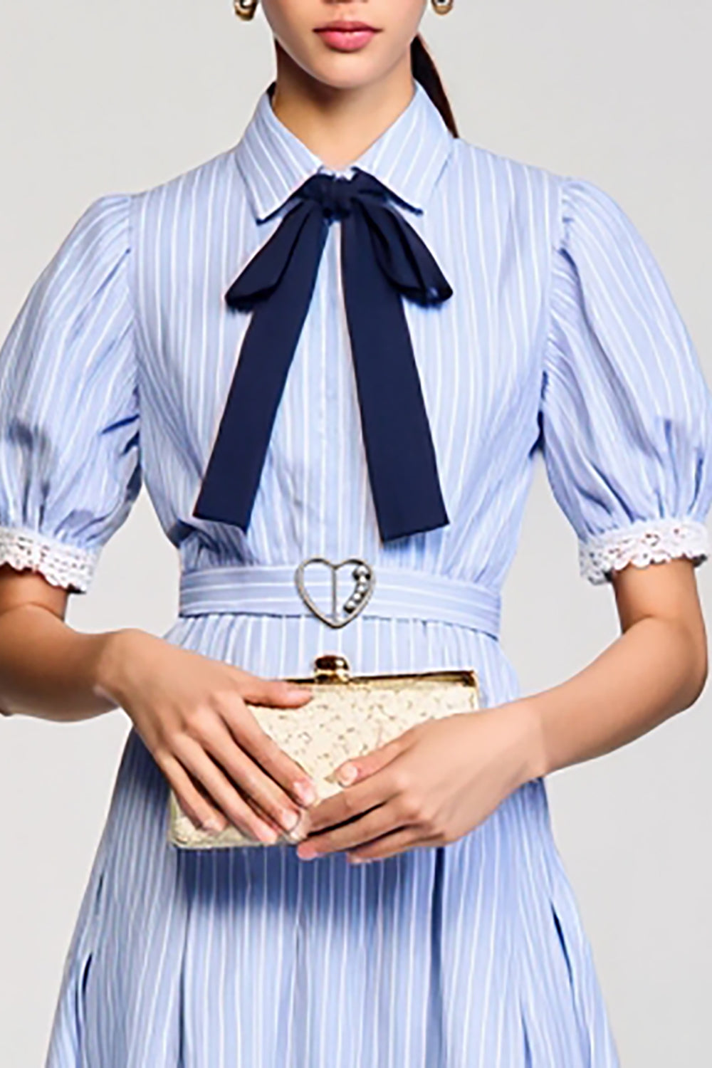 Blue A Line Cotton Striped Wedding Guest Dress