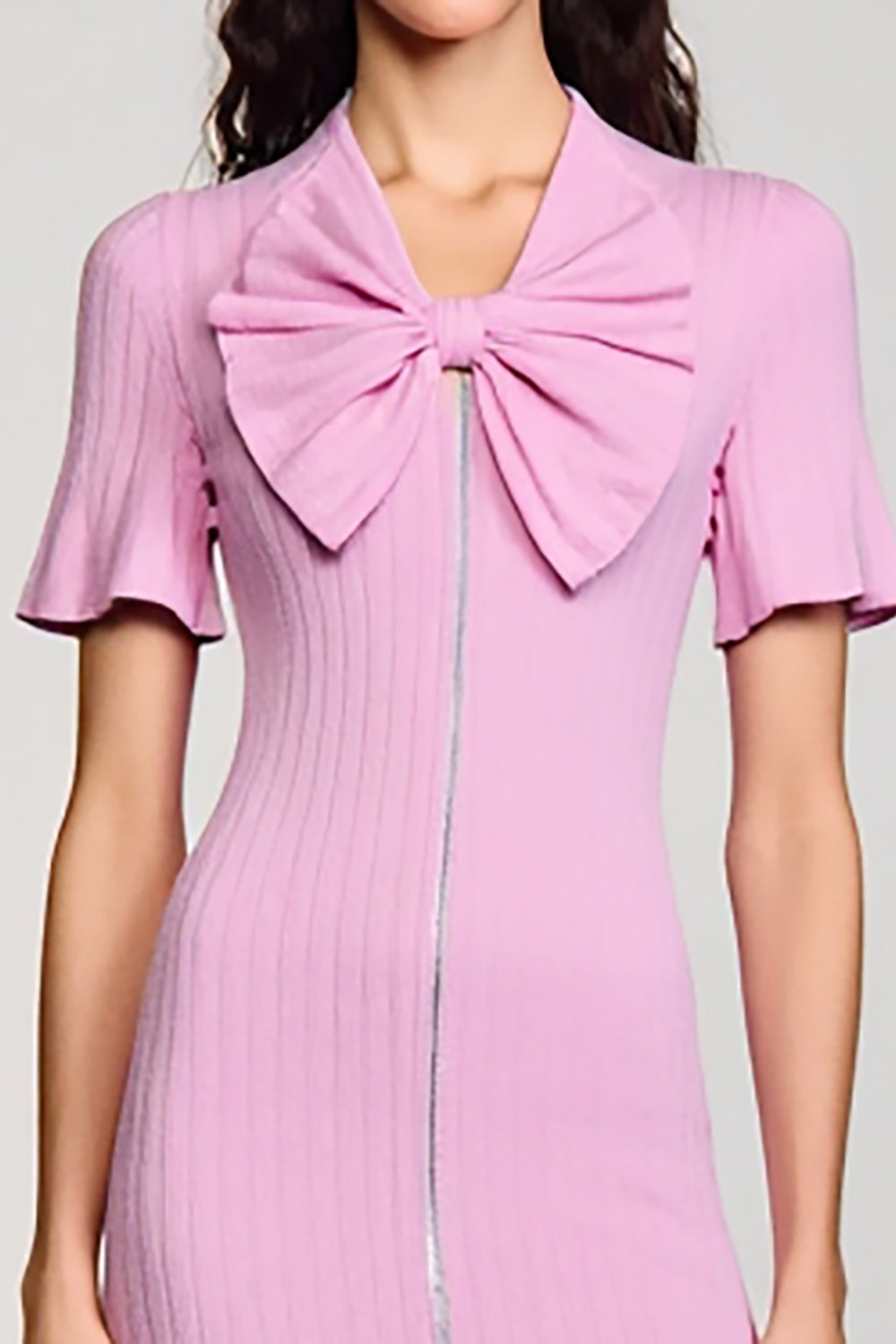 Pink Sheath Jersey Wedding Guest Dress with Bowknot