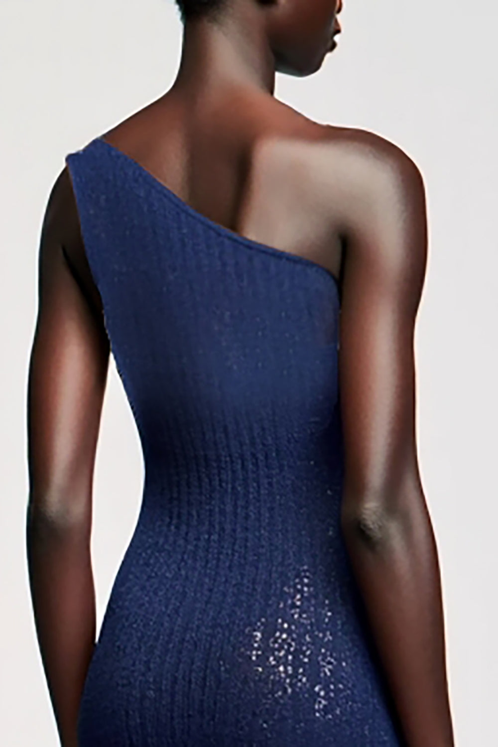 Dark Blue One Shoulder Jersey Wedding Guest Dress