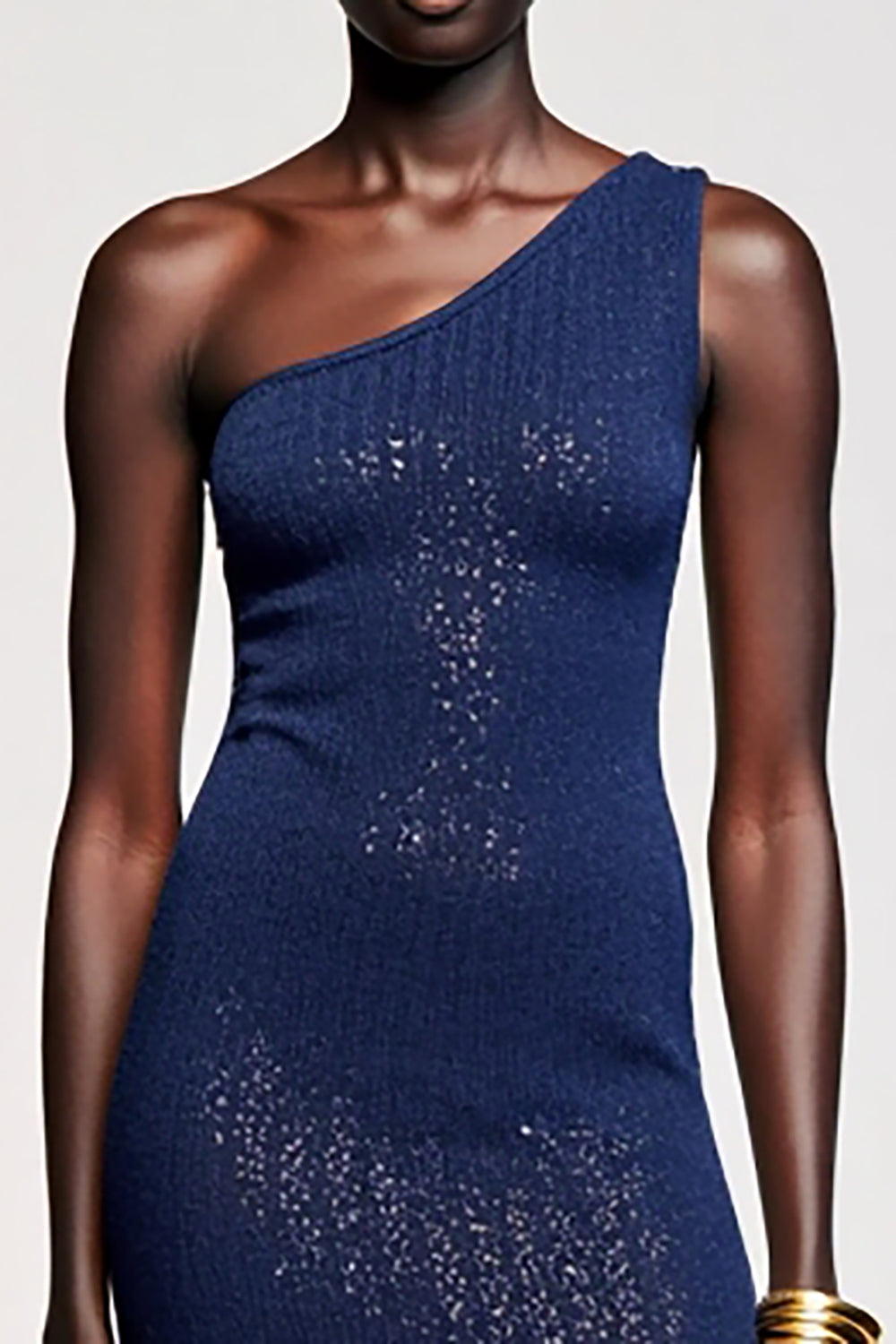 Dark Blue One Shoulder Jersey Wedding Guest Dress