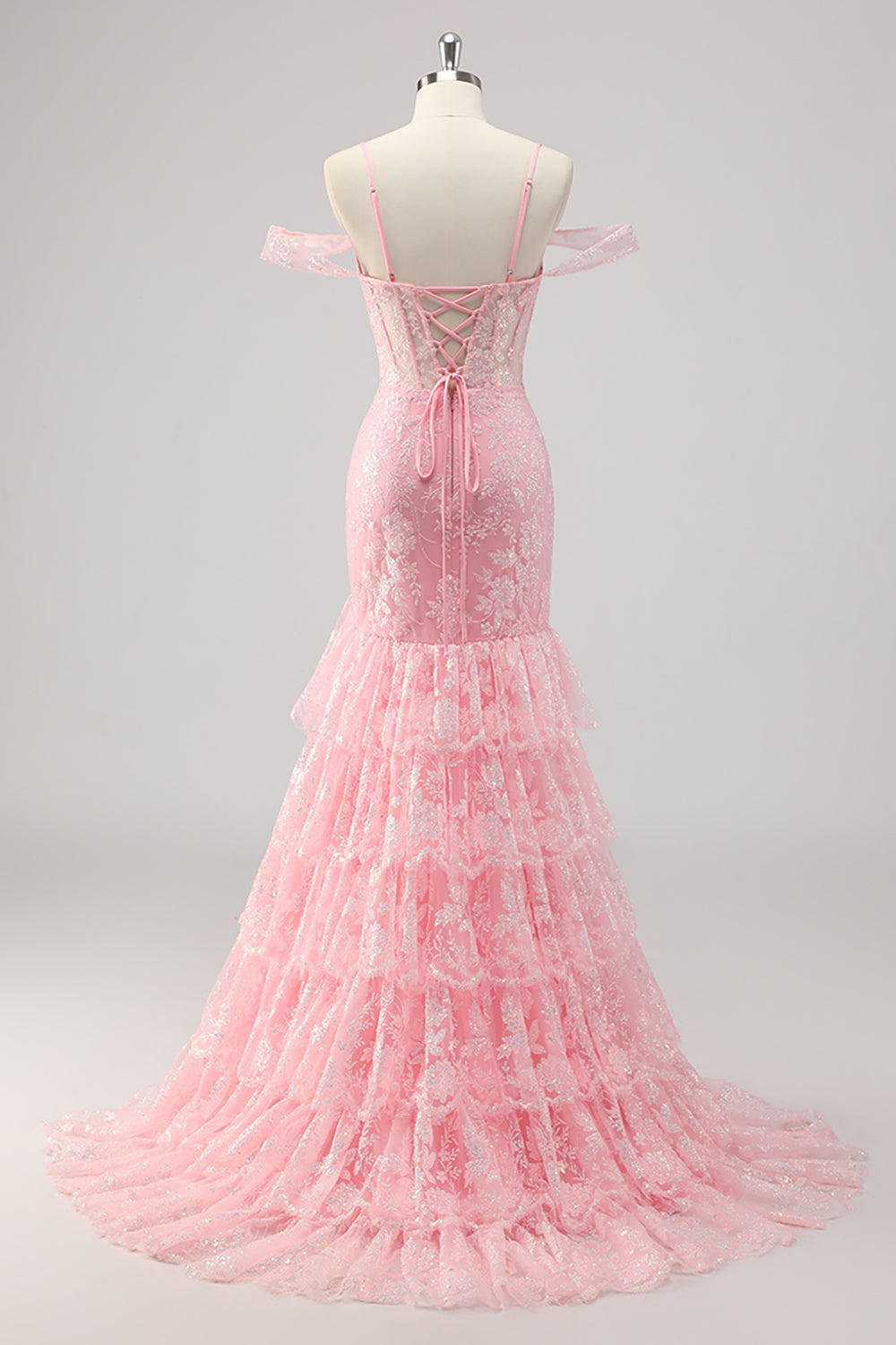 Cold Shoulder Corset Mermaid Pink Prom Dress with Slit