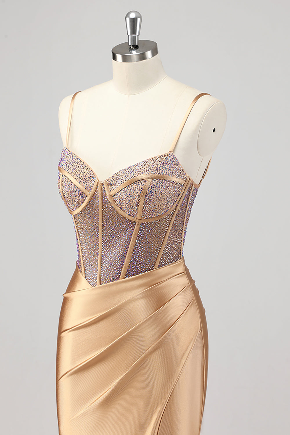Mermaid Corset Gold Beaded Prom Dress with Slit