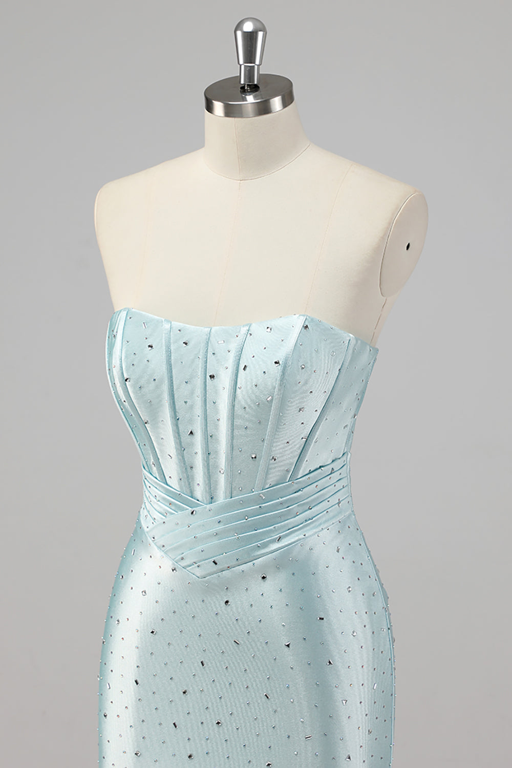 Strapless Mermaid Beaded Blue Prom Dress with Slit