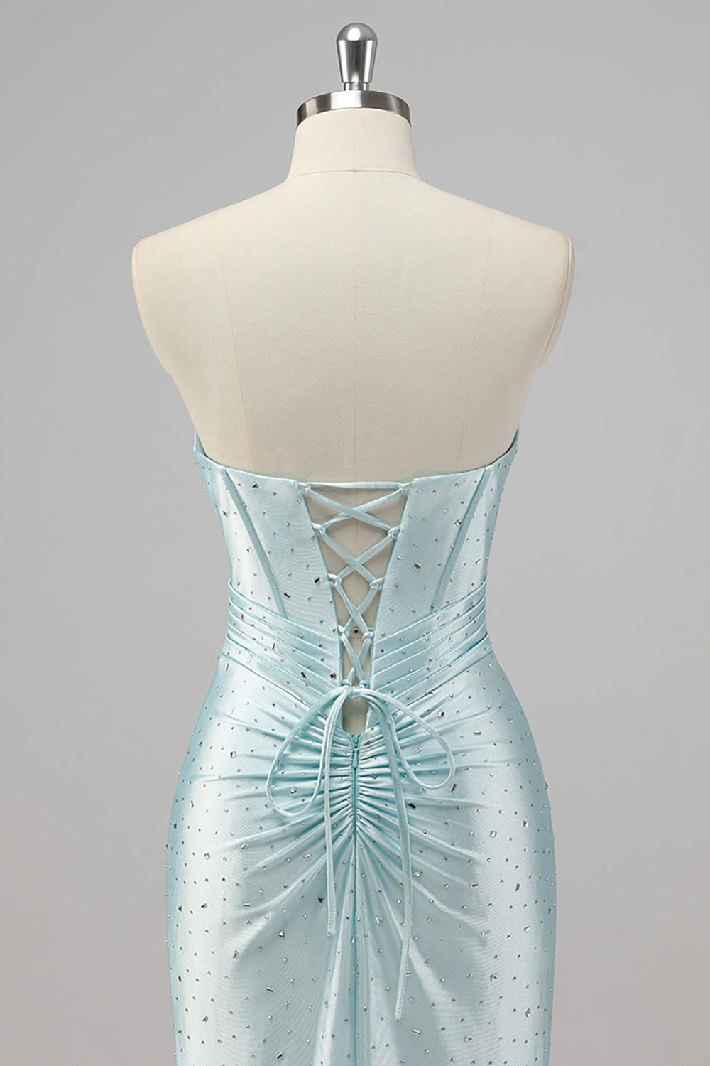 Strapless Mermaid Beaded Blue Prom Dress with Slit