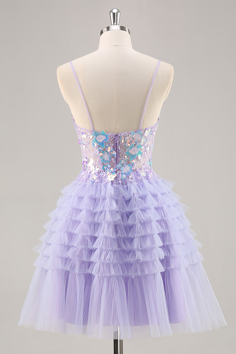 Sparkly Purple A Line Corset Tulle Tiered Homecoming Dress with Sequins