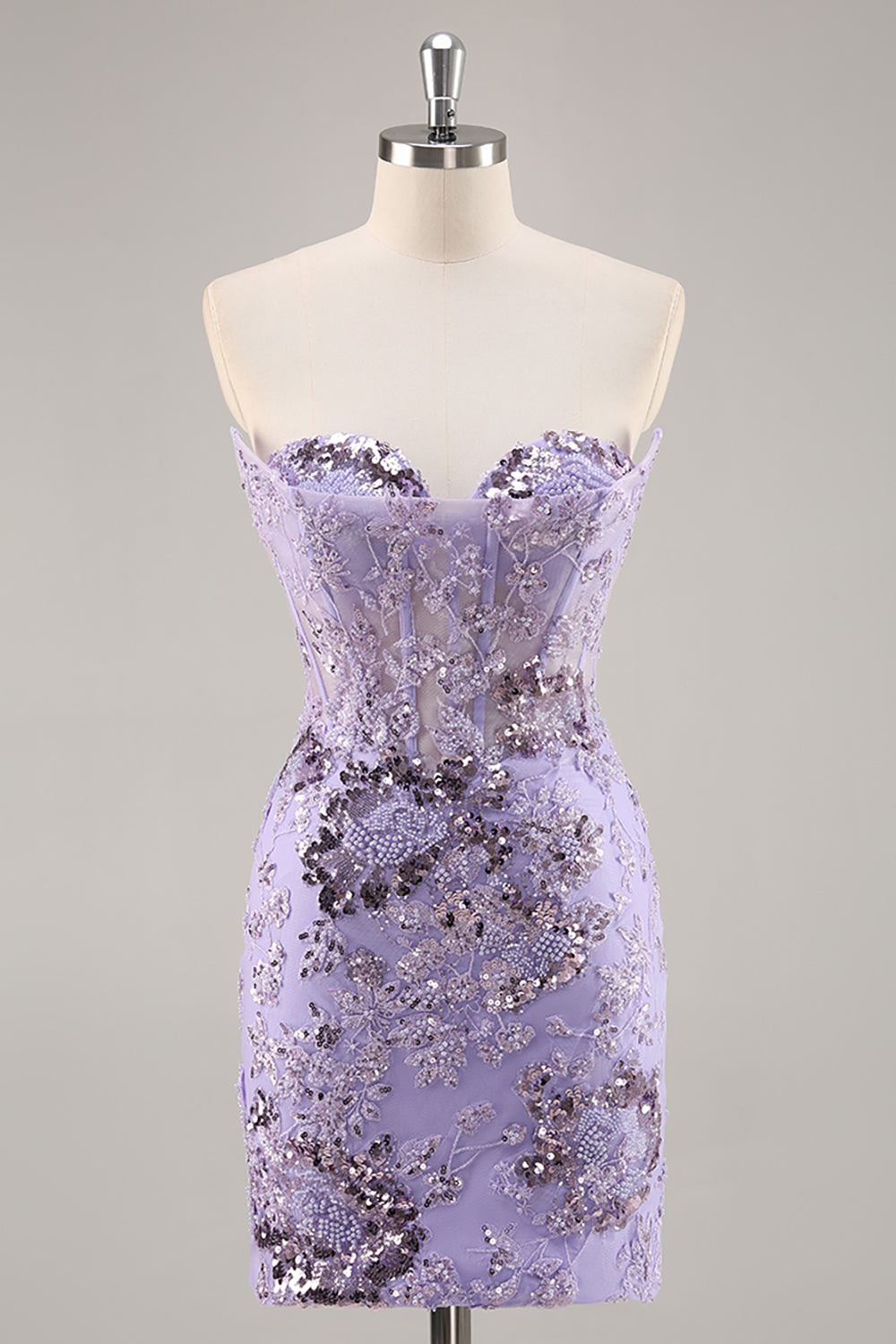 Purple Strapless Beaded Corset Homecoming Dress with Appliques