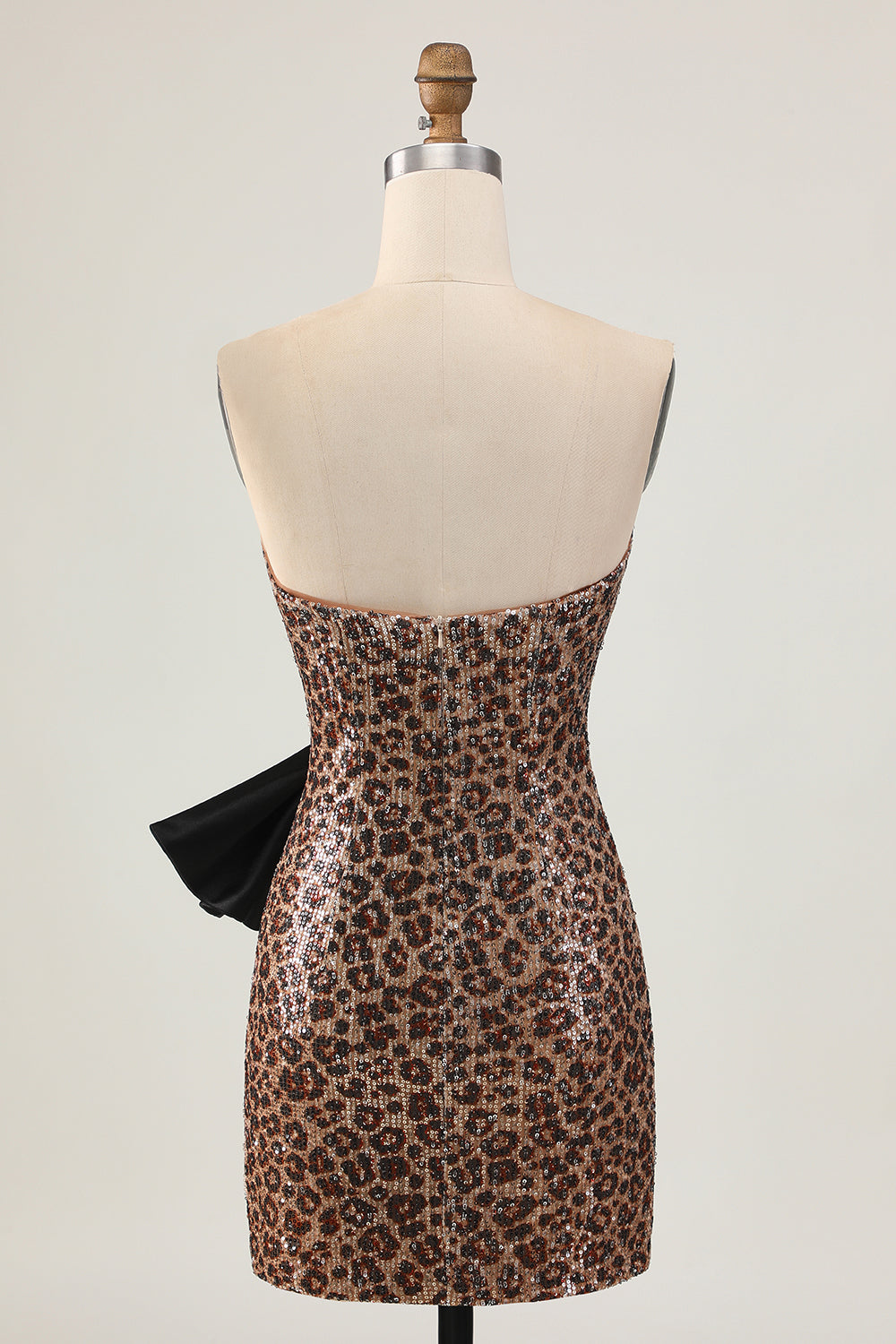 Brown Leopard Strapless Short Homecoming Dress with Bow