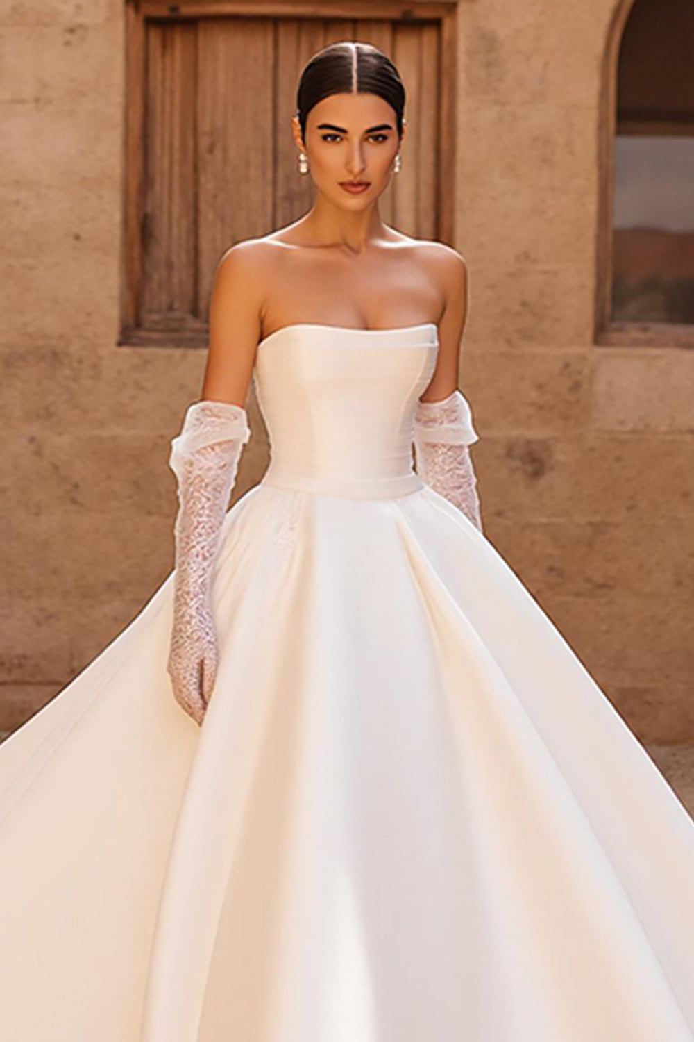 A Line Chapel Train Satin Ivory Wedding Dress